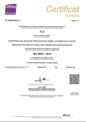 AFNOR Certificat ISO 9001
